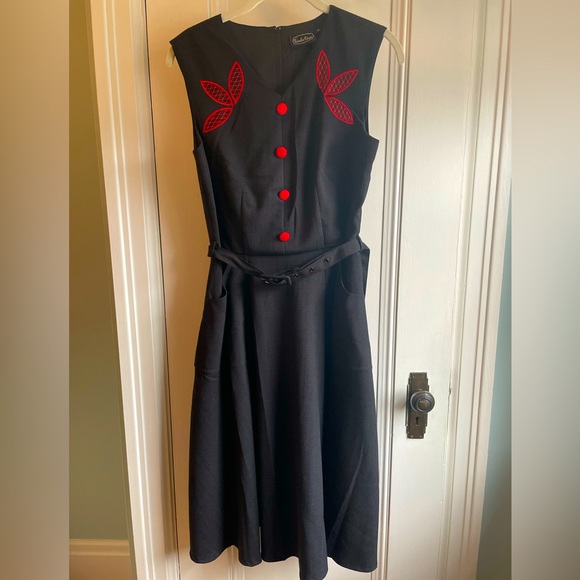 Voodoo Vixen Retro Belted Embroidery Swing Dress - Picture 1 of 10